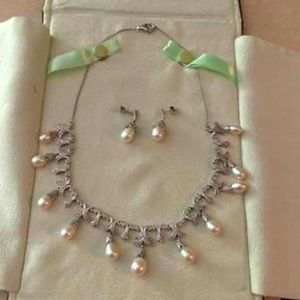 Ross-Simon Diamond and pearl necklace and earring set